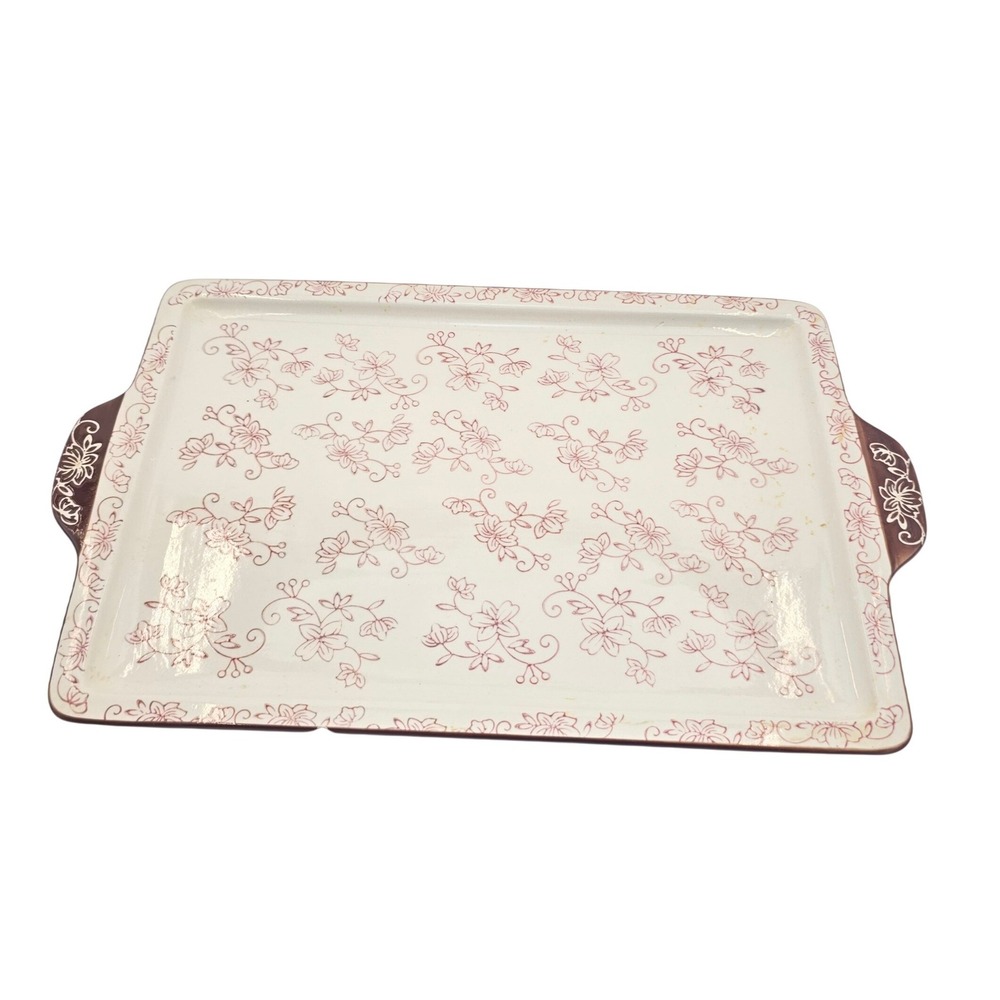 Temp-tations by Tara Floral Lace Ceramic Serving Tray Platter Cranberry P4